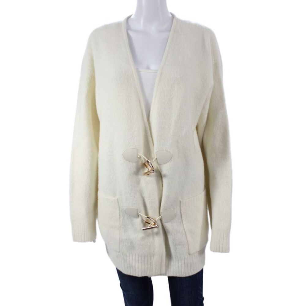 Toccin Women Ivory V-Neck Long Sleeve Cardigan Size L